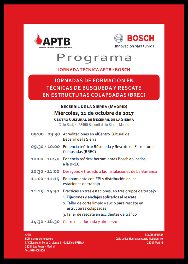 Jornada de Rescate en Estructuras Colapsadas #BREC en La Barranca, el 11 de octubre con #Bosch y #APTB