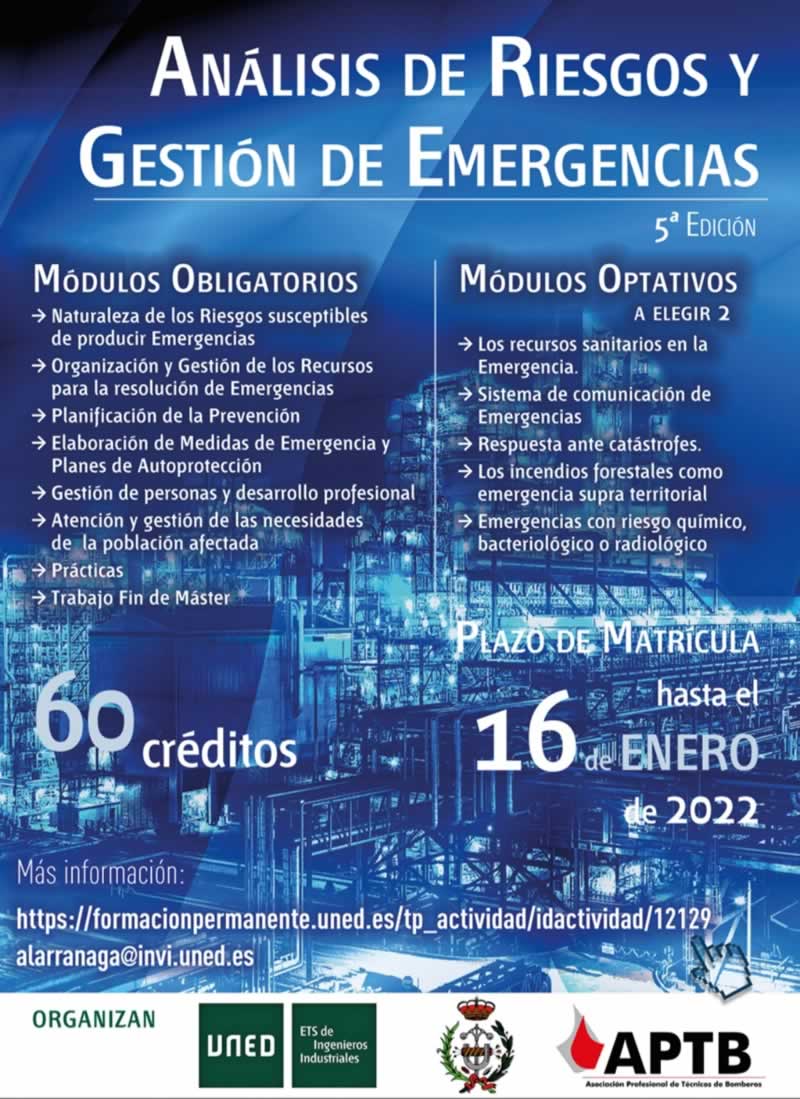 Últimos días para la inscripción en los másteres de #Protección contra #Incendios y de Gestión de #Emergencias de @UNED, @cogitimadrid y #APTB