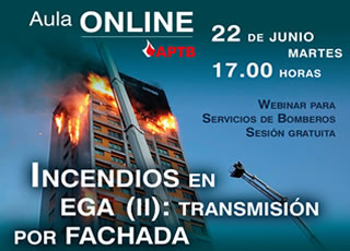 Incendios con transmisión por fachada, webinar técnica del #AulaONLINE de #APTB, el 22 de junio