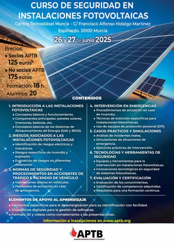 Primera edición abierta del nuevo curso de Seguridad en Instalaciones Fotovoltaicas, los días 26 y 27 de junio en Murcia
